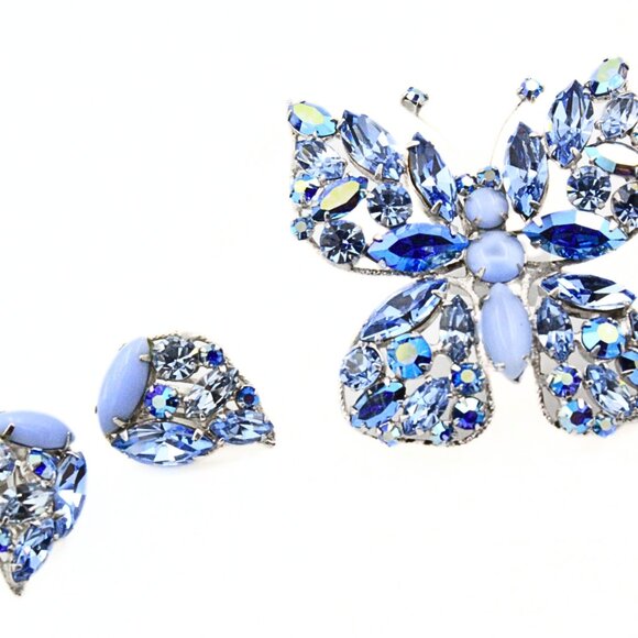 Sweet REGENCY JEWELS Light Blue AB Crystals Glass Butterfly Set - Picture 8 of 9